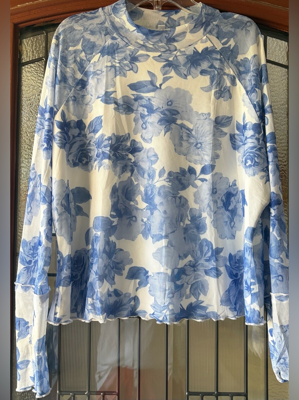 Blue Floral Long-Sheer Sleeved Tee Classic Fit